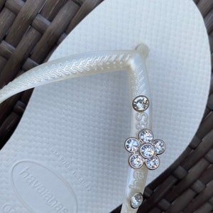 Original HAVAIANAS Flip Flops Women Slim with Crystal Flower + Crystals and Personalized Charm