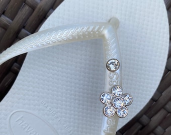 Original HAVAIANAS Flip Flops Women Slim with Crystal Flower + Crystals and Personalized Charm