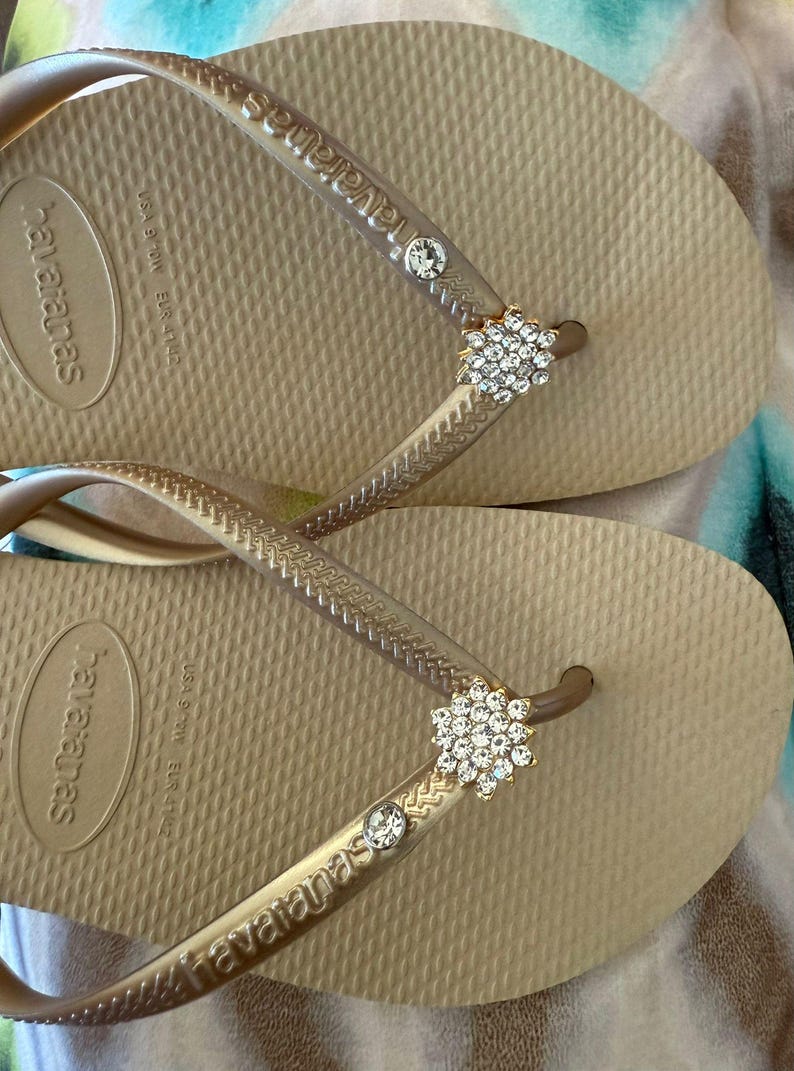 Chanclas HAVAIANAS Originales Mujer Slim con Flor y Cristales y Charm Personalizado SAND GREY  6