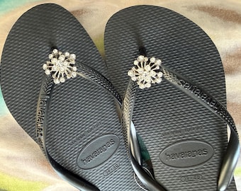 Original HAVAIANAS Flip Flops Women Slim with Flower or Star and Personalized Charm