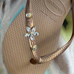 Original HAVAIANAS Flip Flops Women Slim with Flower or Dragon-fly more 2 Crystals and Personalized Charm image 9