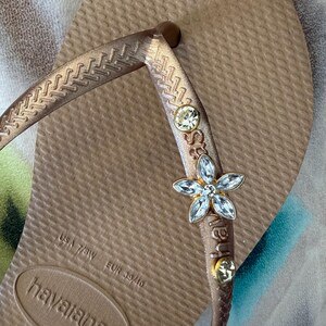 Original HAVAIANAS Flip Flops Women Slim with Flower or Dragon-fly more 2 Crystals and Personalized Charm image 7