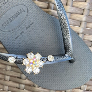 Original HAVAIANAS Flip Flops Women Slim with Flower + Crystals and Personalized Charm