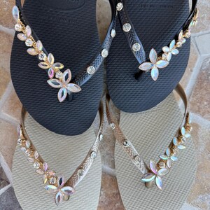 Original HAVAIANAS Flip Flops Women Slim with Crystal Flower Charm + 3 Crystals image 6