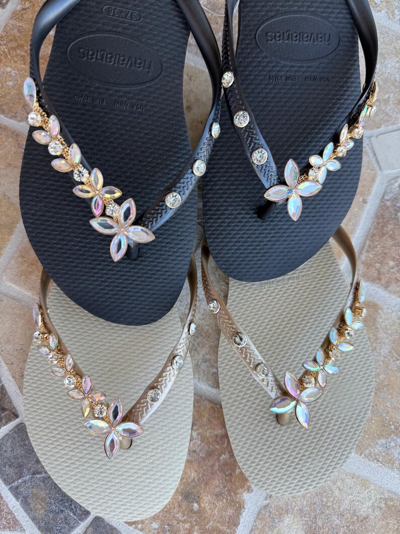 Original HAVAIANAS Flip Flops Women Slim with Crystal Flower Charm + 3 Crystals image 6