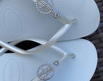 Original HAVAIANAS Flip Flops Women Slim with Crystal and Personalized Charm