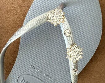Original HAVAIANAS Flip Flops Women Slim with 2 Flowers more 2 Crystals and Personalized Charm