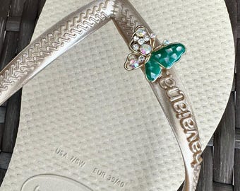 Original HAVAIANAS Flip Flops Women Slim with Butterfly and Personalized Charm