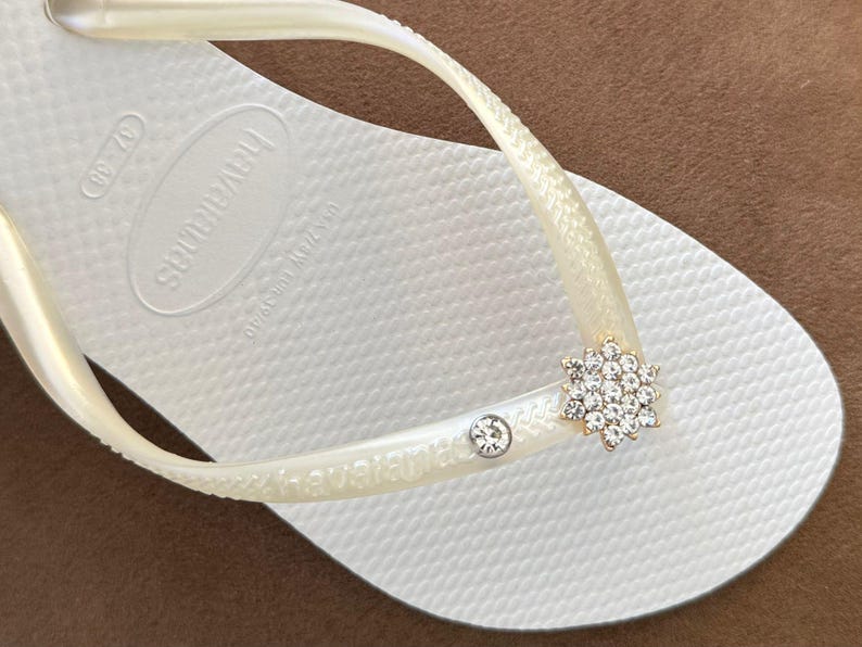Chanclas HAVAIANAS Originales Mujer Slim con Flor y Cristales y Charm Personalizado imagen 6