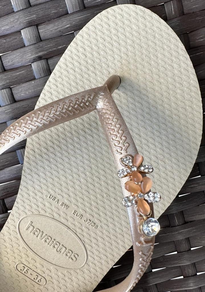 Original Havaianas Flip Flops Women Slim with Flowers Crystal and…