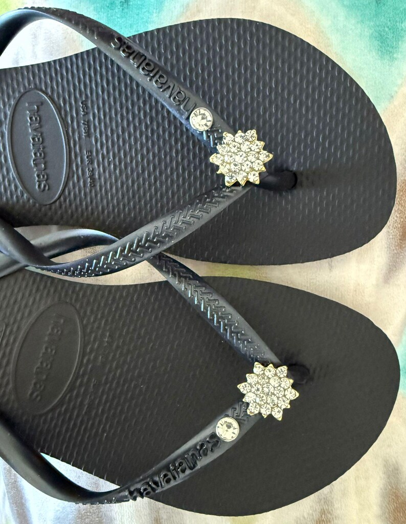 Chanclas HAVAIANAS Originales Mujer Slim con Flor y Cristales y Charm Personalizado imagen 3