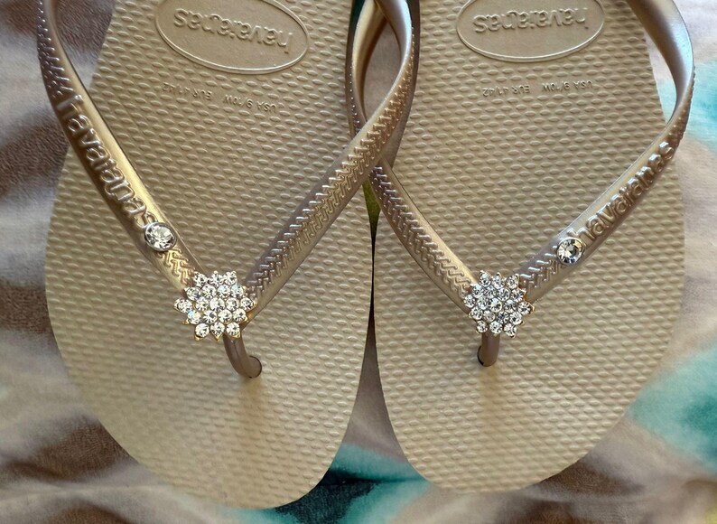 Chanclas HAVAIANAS Originales Mujer Slim con Flor y Cristales y Charm Personalizado imagen 8