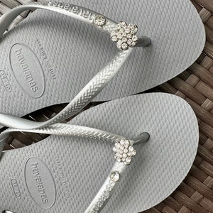 Original HAVAIANAS Flip Flops Women Slim with Crystal Flower and Personalized Charm