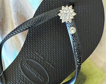 Original HAVAIANAS Flip Flops Women Slim with Crystal Flower and Personalized Charm