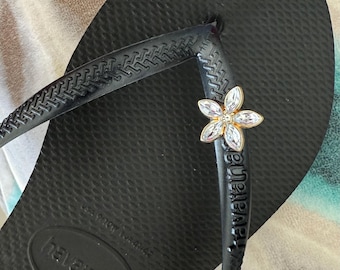 Original HAVAIANAS Flip Flops Women Slim with Crystal Flower and Personalized Charm