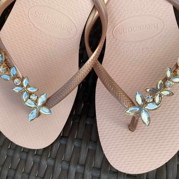 Original HAVAIANAS Flip Flops Women Slim with Crystal Flower and Personalized Charm