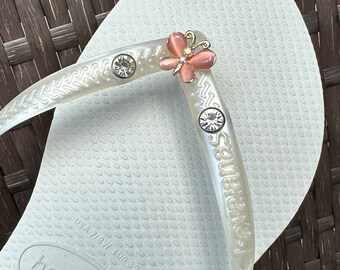 Original HAVAIANAS Flip Flops Women Slim with Butterfly + Crystals and Personalized Charm