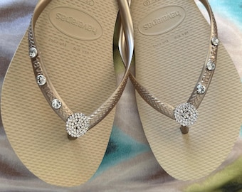 Original HAVAIANAS Flip Flops Women Slim with Crystal Flower and Personalized Charm