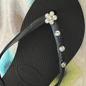 Original HAVAIANAS Flip Flops Women Slim with Flower + Crystals and Personalized Charm image 2