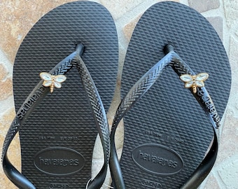 Original HAVAIANAS SLIM Flip Flops with Dragon-fly Personalized Charm
