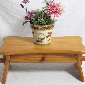 Vintage Stool Large Light Brown Wood Stool Footstool With Drawer 60s Shabby Chic Furniture