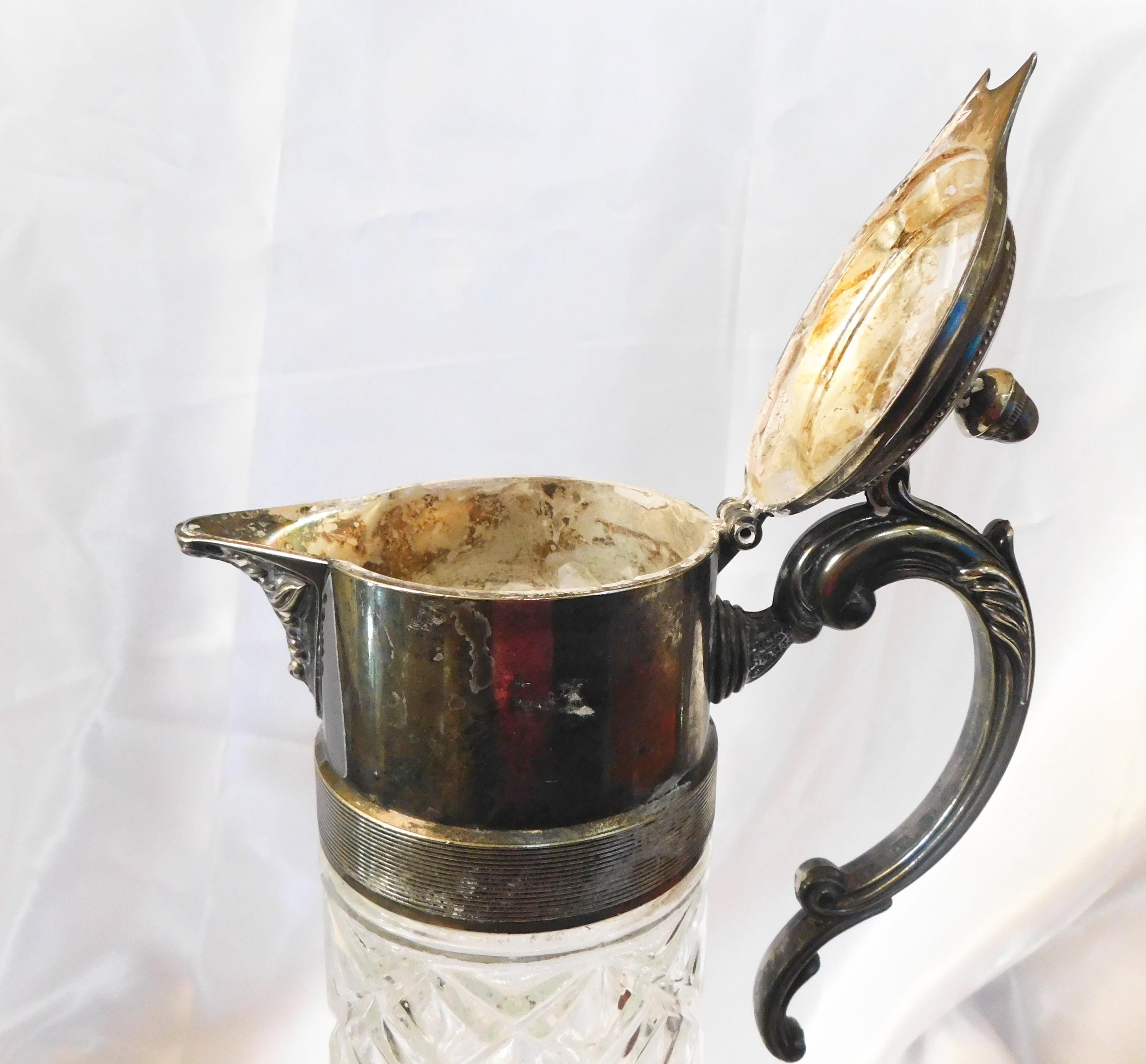 silver 950 銀　デキャンタ　酒器 Tall Glass Wine Decanter With Silver Metal Top # 6316 - Etsy