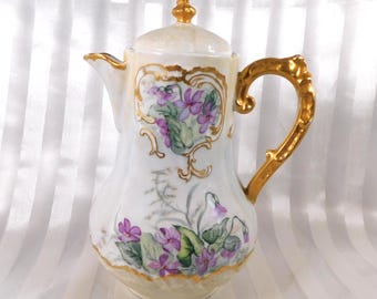 Haviland Limoges France Chocolate Pot Set Pink Cabbage Roses