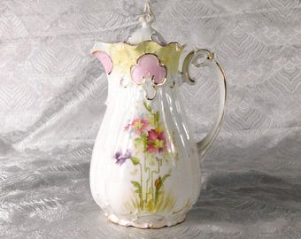 Chocolatera con flores pintadas a mano # 27390