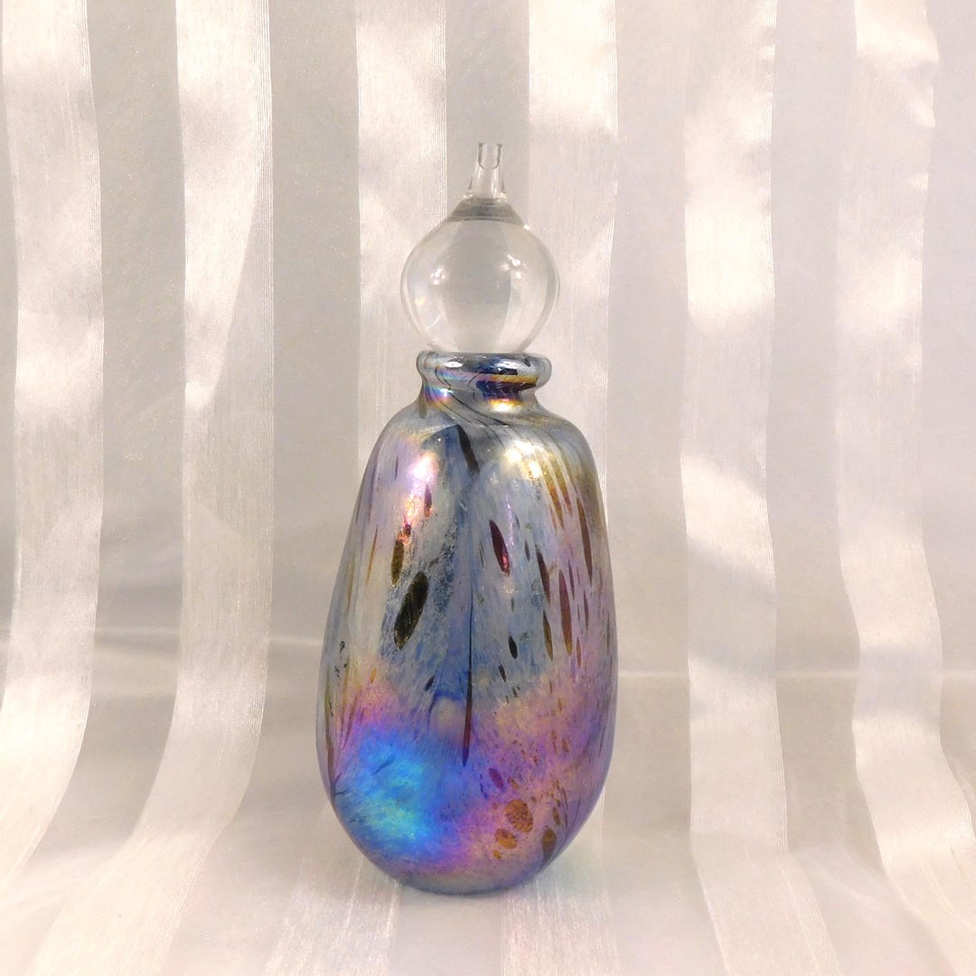 Iridescent Art Glass Perfume Bottle With Broken Stopper Tip