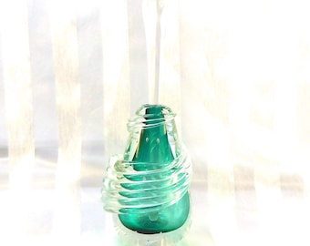 Green Art Glass Perfume Bottle with Long Stopper