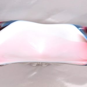Pale Pink Hand Blown Art Glass Bowl with Dark Pink and Blue Ends # 25131