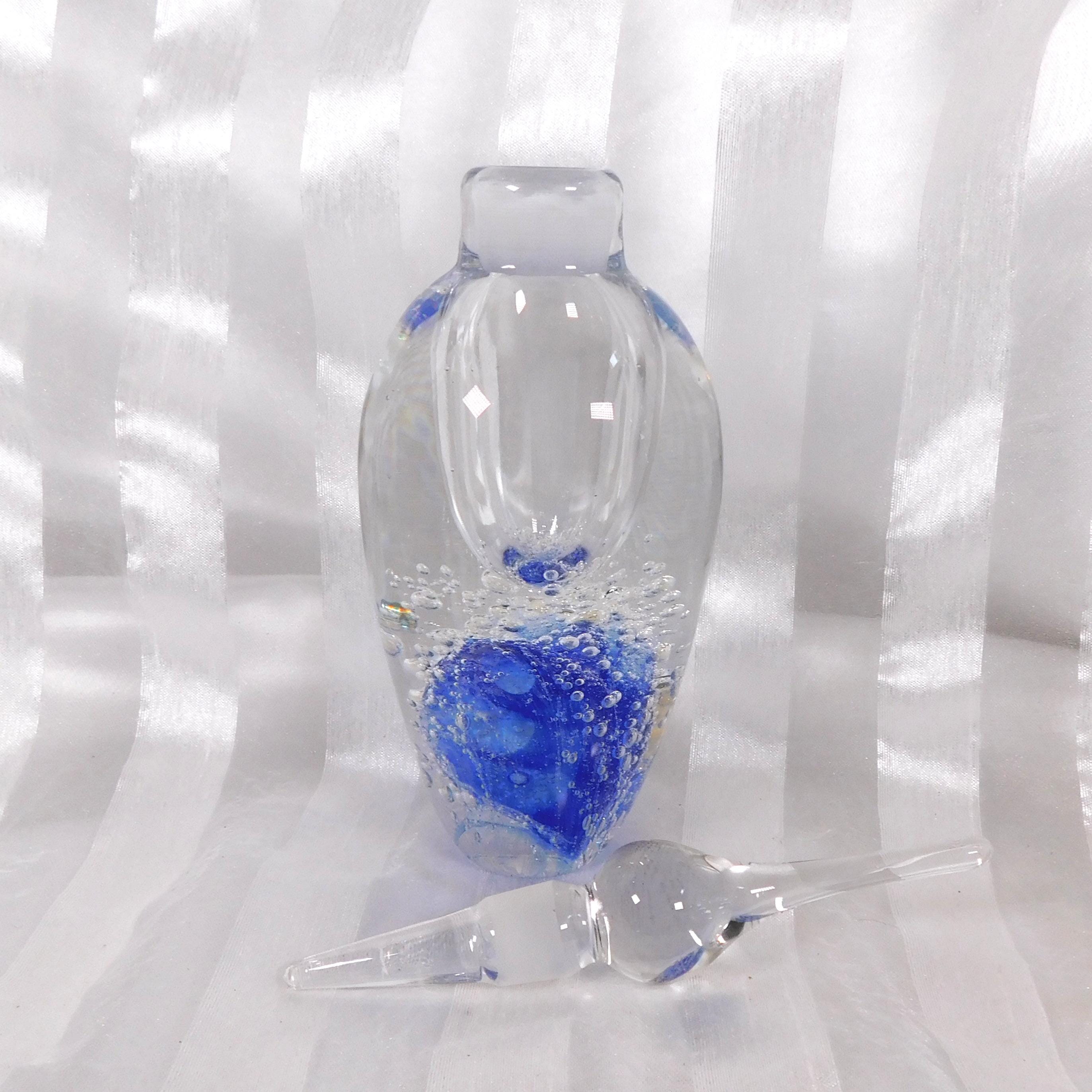 青と透明の泡入りアートガラス香水瓶 # 26450 - Etsy 日本