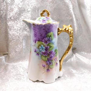Purple Floral Chocolate Pot with Ornate Gold Handle # 27227