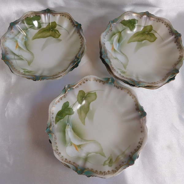 Set of Six RS Prussia Bowls with Calla Lilies # 23348