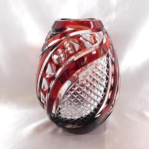 Dark Red Cut to Clear Vase # 25600