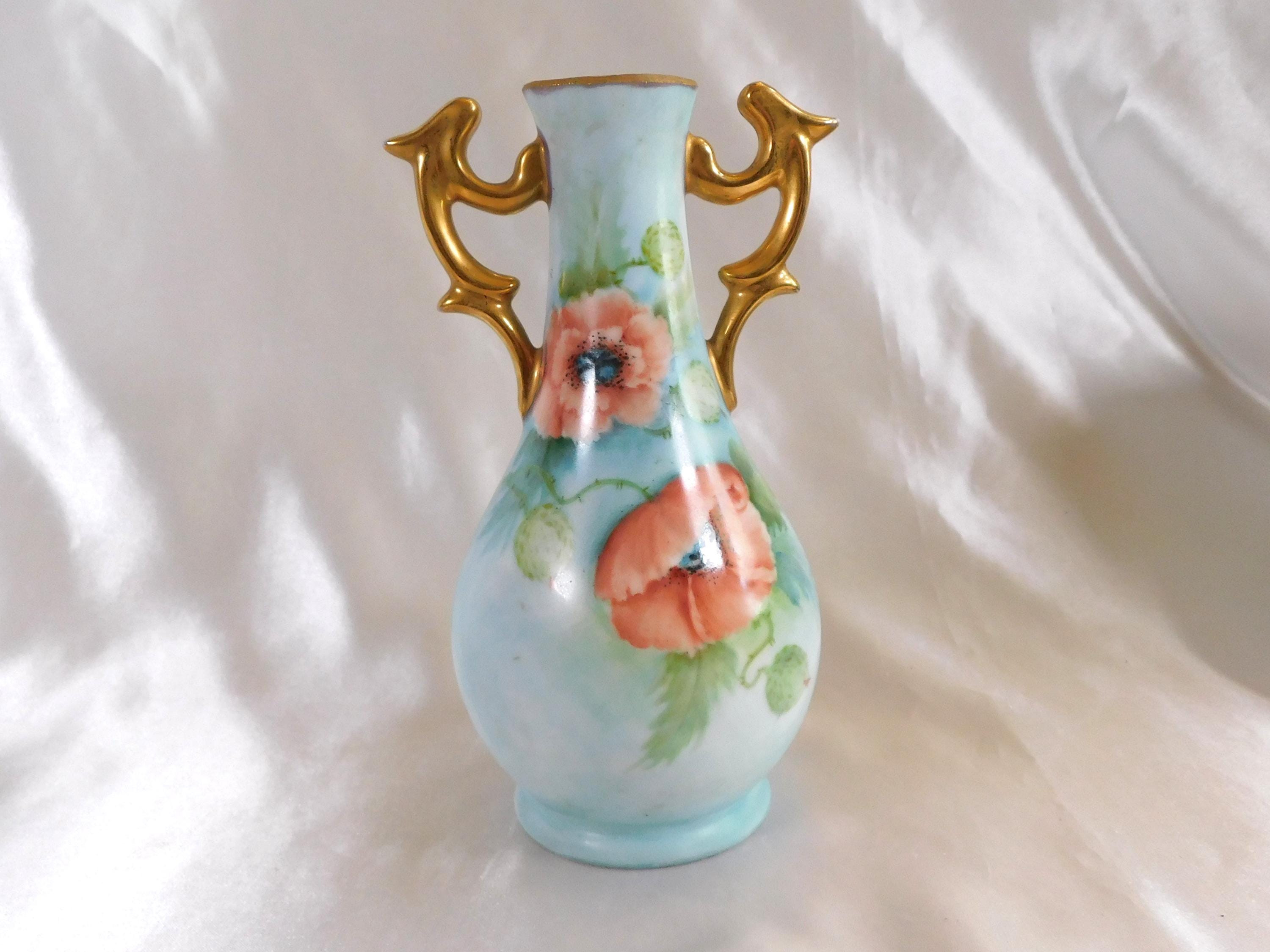 金縁の青い花柄無地花瓶 #25388 - Etsy 日本