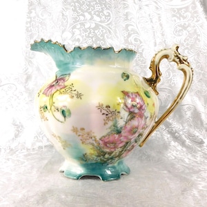 Brocca floreale rosa con bordo color acquamarina # 27285