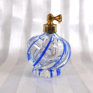 Small Blue Lined Perfume Atomizer with Problems # 25886