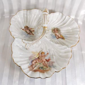 Antique Alfred Lanternier Limoges Three Section Tray With Angels