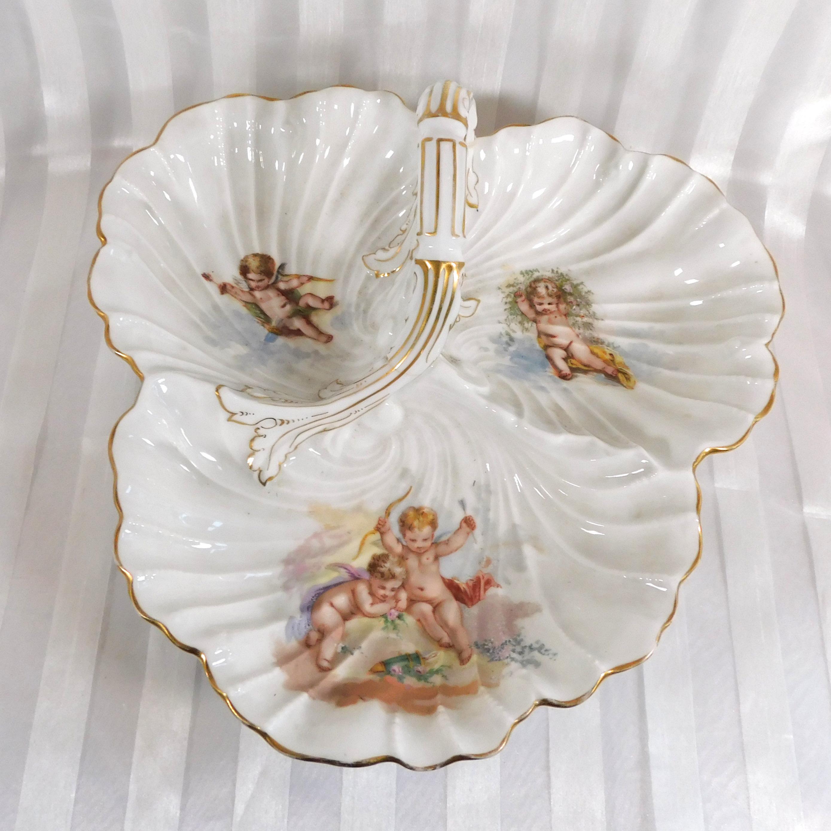 Antique Alfred Lanternier Limoges Three Section Tray With Angels