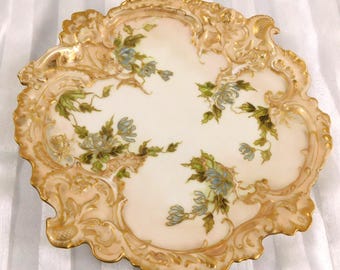 Leonard Vienna Austria Plate with Hand Painted Flowers and Raised Gold Trim # 26983