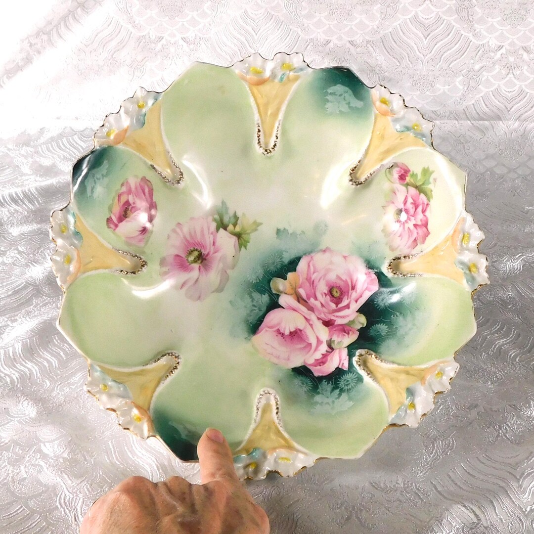 Double Flower Rim Reinhold Schlegelmilch RS Prussia Sering Bowl # 27372 ...