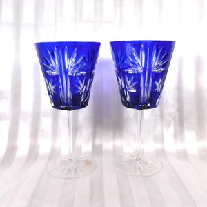 AJKA Blue Cut to Clear Crystal Stemware # 23461  23462