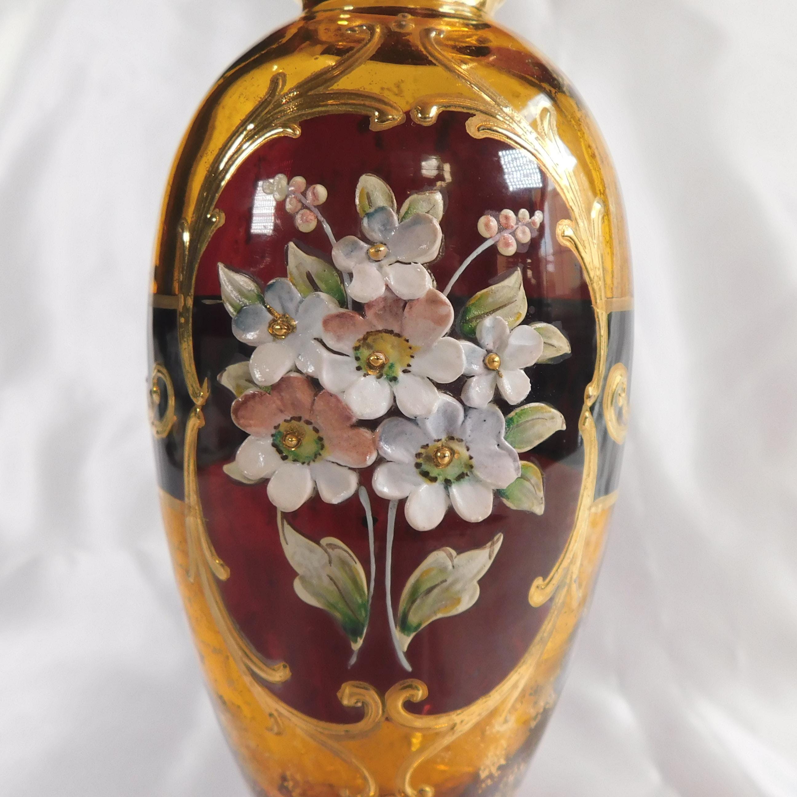 立体的な花のデザインが施された茶色のガラス花瓶 # 22231 - Etsy 日本