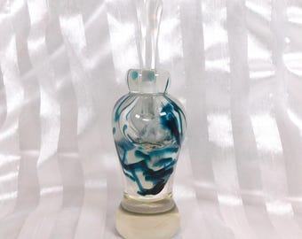 Footed Teal Green and White Art Glass Perfume Bottle # 26556