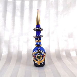 Botella de perfume de vidrio azul decorada a mano n.° 26045