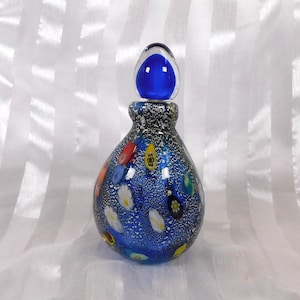 Murano Blaue Parfümflasche mit Goldflecken und Millifiori Stücken #26395
