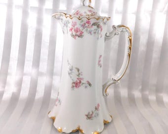 White Haviland & Co. Chocolate Pot with Pink Flowers # 26138