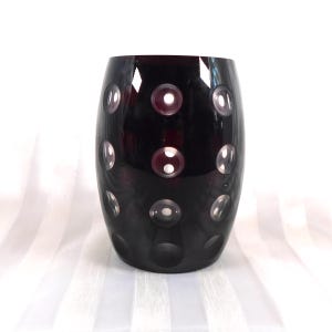 Dark Red Cut to Clear Short Round Vase # 26038