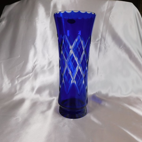 Blue Cut to Clear Vase by Badash Crystal # 22660